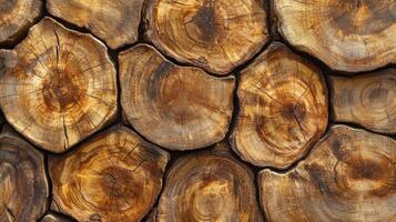 Textured wooden logs featuring rich, intricate grain patterns, perfect for various nature and design projects photo