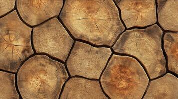 A highly detailed closeup view of textured wooden logs, ideal for backgrounds in various design projects photo