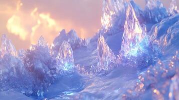 A stunning and breathtaking landscape featuring shimmering ice crystals sparkling under a beautiful pastel sky photo