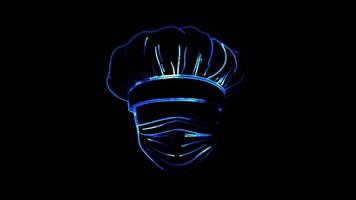 Neon frame effect, Super Chef mask with cooking utensils on black background video