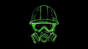 Neon frame effect, Construction Buddy hard hat-themed mask on black background video