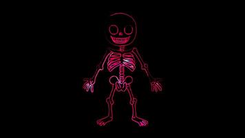 Neon frame effect, Skeleton smiling skeleton with bones on black background video