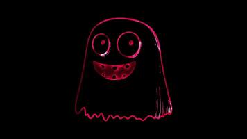 Neon frame effect, Friendly Ghost cheerful ghost with wide eyes and a playful grin on black background video