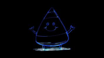 Neon frame effect, Sweet Candy Corn happy candy corn character with arms and a cute face on black background video