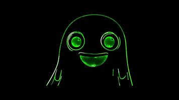 Neon frame effect, Friendly Ghost cheerful ghost with wide eyes and a playful grin on black background video