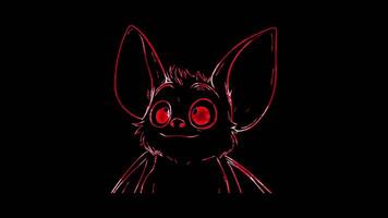 Neon frame effect, Playful Bat cartoon bat with oversized ears on black background video