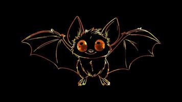 Neon frame effect, Playful Bat cartoon bat with oversized ears on black background video