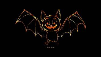 Neon frame effect, Playful Bat cartoon bat with oversized ears on black background video