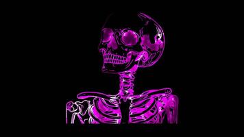 Neon frame effect, Skeleton smiling skeleton with bones on black background video