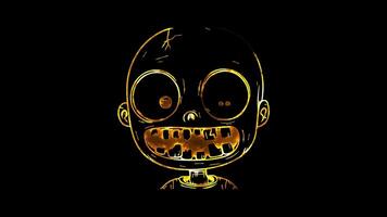 Neon frame effect, Adorable Zombie zombie with a goofy smile, mismatched eyes, and silly clothes on black background video