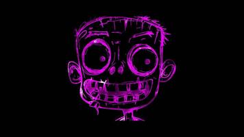 Neon frame effect, Adorable Zombie zombie with a goofy smile, mismatched eyes, and silly clothes on black background video