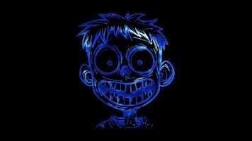 Neon frame effect, Adorable Zombie zombie with a goofy smile, mismatched eyes, and silly clothes on black background video