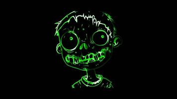 Neon frame effect, Adorable Zombie zombie with a goofy smile, mismatched eyes, and silly clothes on black background video