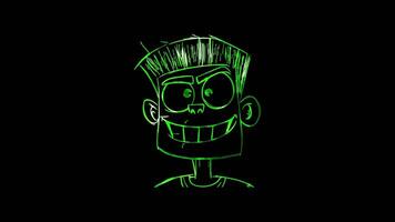 Neon frame effect, Silly Frankenstein friendly Frankenstein monster with a goofy smile on black background video