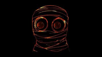 Neon frame effect, Cute Mummy mummy wrapped in bandages with big eyes peeking out on black background video