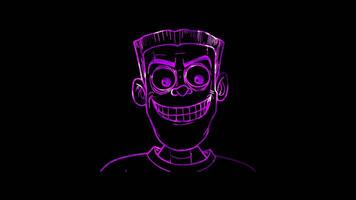 Neon frame effect, Silly Frankenstein friendly Frankenstein monster with a goofy smile on black background video
