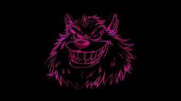 Neon frame effect, Werewolf werewolf with a silly grin and fluffy fur on black background video