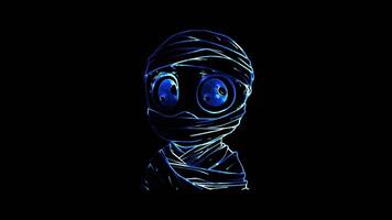 Neon frame effect, Cute Mummy mummy wrapped in bandages with big eyes peeking out on black background video