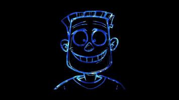Neon frame effect, Silly Frankenstein friendly Frankenstein monster with a goofy smile on black background video