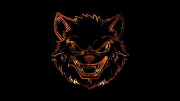 Neon frame effect, Werewolf werewolf with a silly grin and fluffy fur on black background video