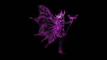 Neon frame effect, Fairy fairy with butterfly wings, a wand on black background video