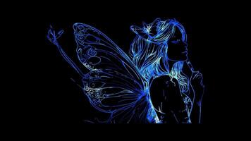 Neon frame effect, Fairy fairy with butterfly wings, a wand on black background video