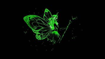 Neon frame effect, Fairy fairy with butterfly wings, a wand on black background video