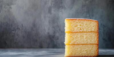 Tall sponge cake at the bottom right, showcasing its layered structure photo