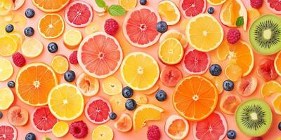 Overhead view of fruit slice confections creating a colorful mosaic design photo