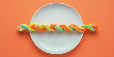Twist confections interlinked to create a chain-like structure on plate photo