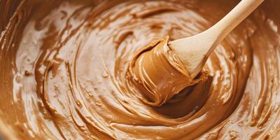 Peanut butter being stirred in large vat with paddle photo