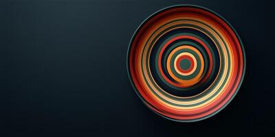 Bite pieces aligned to form concentric circles on dark plate photo