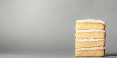 Tall sponge cake at the bottom right, showcasing its layered structure photo