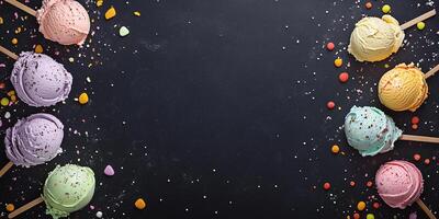 Unique flavor combinations written on chalkboard menu at scoop shop photo