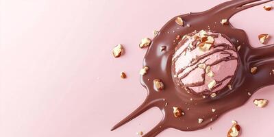Ice cream sandwich dipped in chocolate coating and rolled in nuts photo