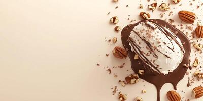 Ice cream sandwich dipped in chocolate coating and rolled in nuts photo