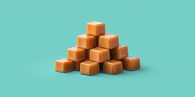 Unwrapped caramel chew confections stacked to form a small pyramid photo