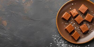 Sea salt caramel confections used to create a border around empty plate photo