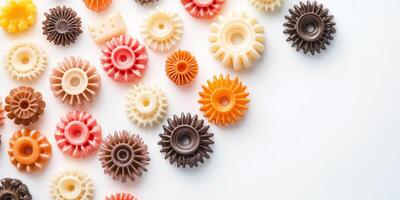 Wheel confections arranged to resemble gears in a machine photo