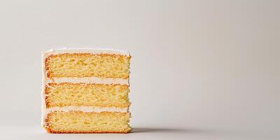Layer cake at bottom left with clean cut showing even layers inside photo