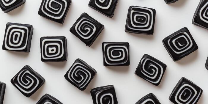 Licorice confections arranged to create a maze pattern on surface photo