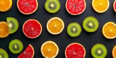 Fruit slice confections used to create a repeating pattern on dark background photo