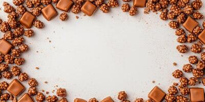 Caramel cluster confections used to create a frame around empty space photo