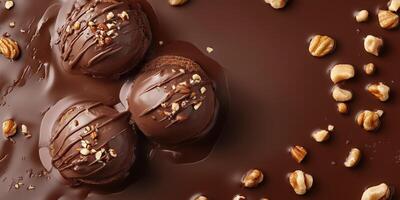 Ice cream sandwich dipped in chocolate coating and rolled in nuts photo