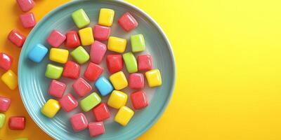 Overhead view of licorice candies spelling out a message on plate photo