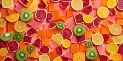 Overhead view of fruit slice confections creating a colorful mosaic design photo