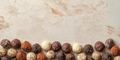 Classic truffles scattered across the bottom, some overlapping and askew for variety photo