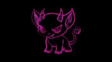 Neon frame effect, Delightful Devil devil with small horns, a tail, and a cheeky expression on black background video