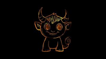 Neon frame effect, Delightful Devil devil with small horns, a tail, and a cheeky expression on black background video