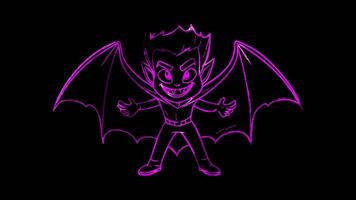 Neon frame effect, Delightful Devil devil with small horns, a tail, and a cheeky expression on black background video